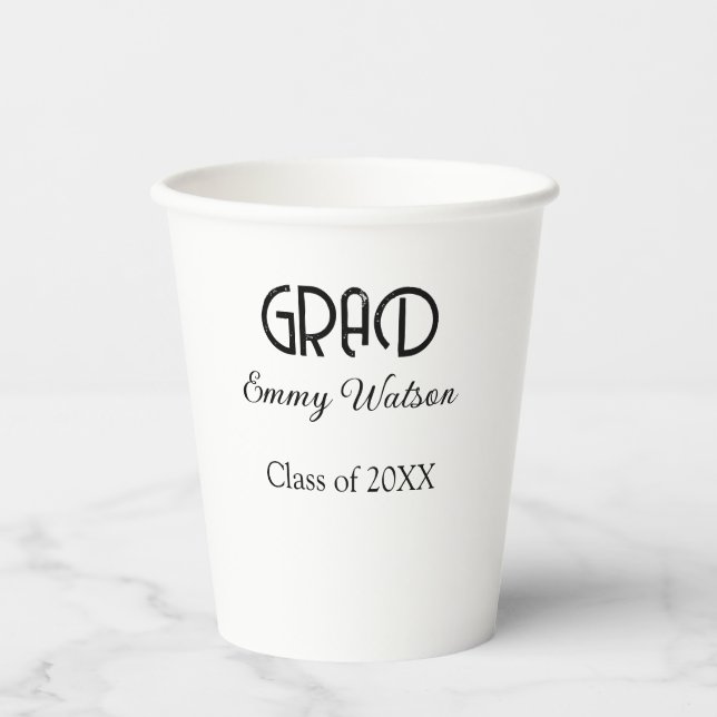 Grad bold letter graduation name class of 20XX sim Paper Cups (Front)