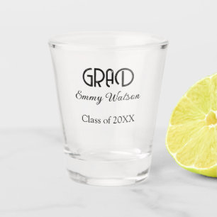 Grad bold letter graduation name class of 20XX sim Shot Glass