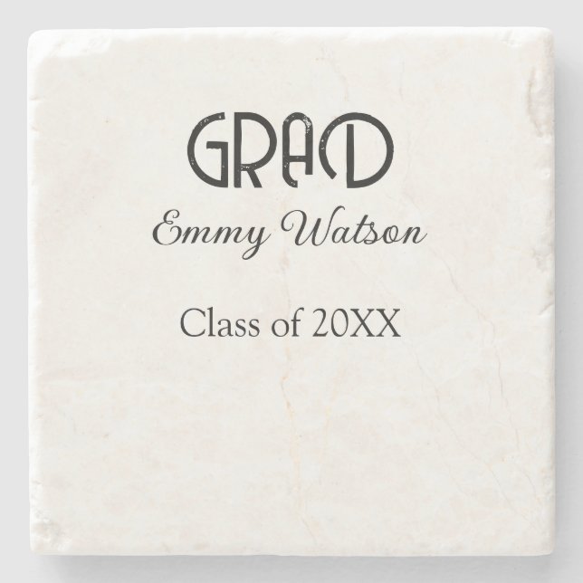 Grad bold letter graduation name class of 20XX sim Stone Coaster (Front)