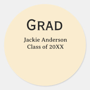 Grad bold letter name class of 20XX yellow pastel Classic Round Sticker