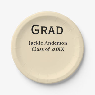 Grad bold letter name class of 20XX yellow pastel  Paper Plate