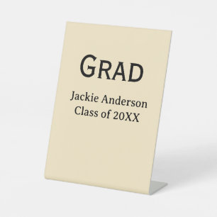 Grad bold letter name class of 20XX yellow pastel  Pedestal Sign