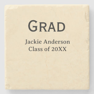 Grad bold letter name class of 20XX yellow pastel Stone Coaster