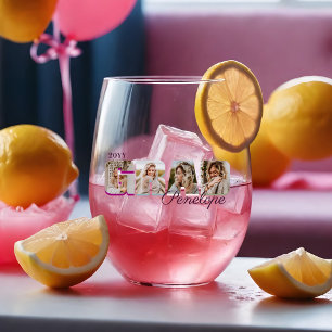 GRAD Bold Type Graduate Four Photos Custom Name Stemless Wine Glass