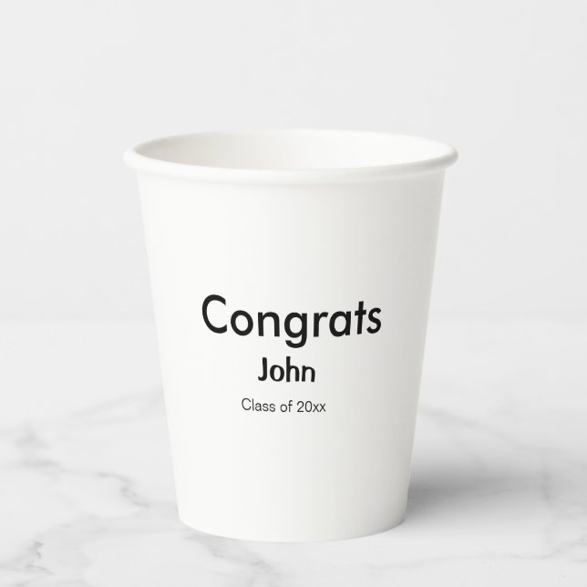grad boy add name congrats date year text paper cups (Front)