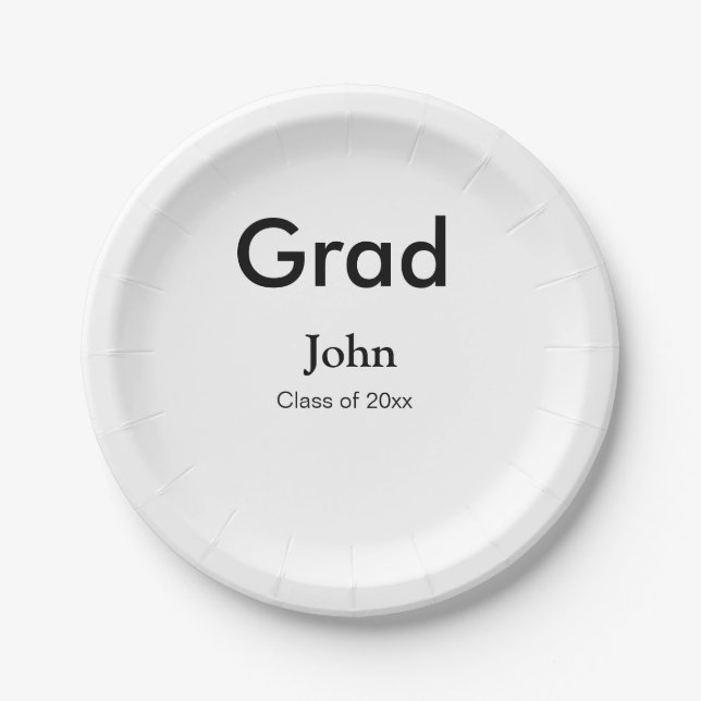 grad boy add name congrats date year text paper plate (Front)