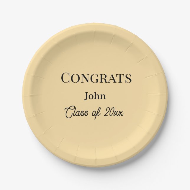 grad boy add name congrats date year text paper plate (Front)