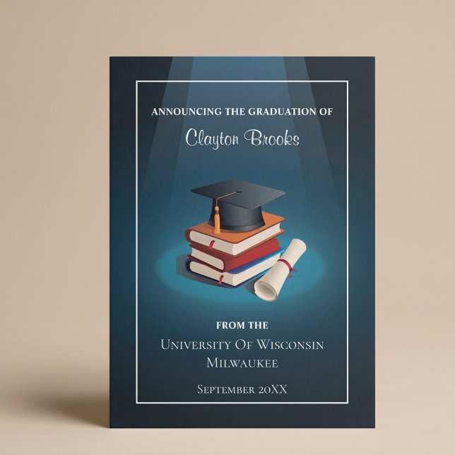 Grad Cap And Books Graduation Announcement (Creator Uploaded)