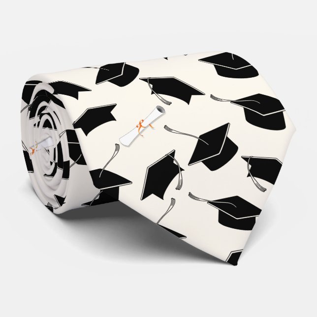 Grad Cap and Diploma Pattern Graduation Tie (Rolled)