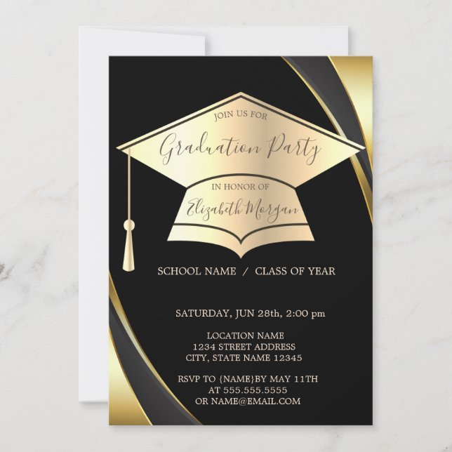 Grad Cap Black Border Graduation Party Invitation (Front)