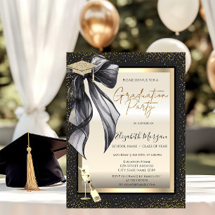 Grad Cap,Black Bow Wine Glass,Confetti Your Photo Invitation