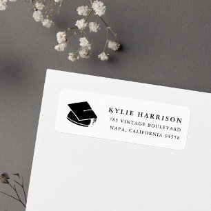 Grad Cap   Black & White Graduation Return Address