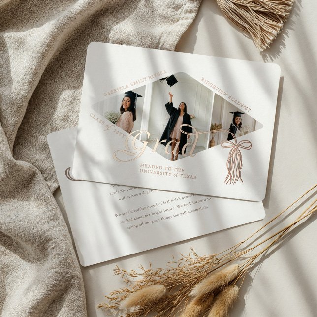 Grad Cap Bow & Tassel Photo Collage Announcement (Grad Cap Bow & Tassel Photo Collage Announcement (Front & Back))