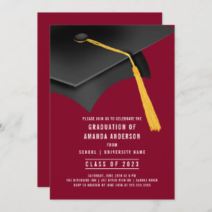 Grad Cap Burgundy Graduation Party Invitation