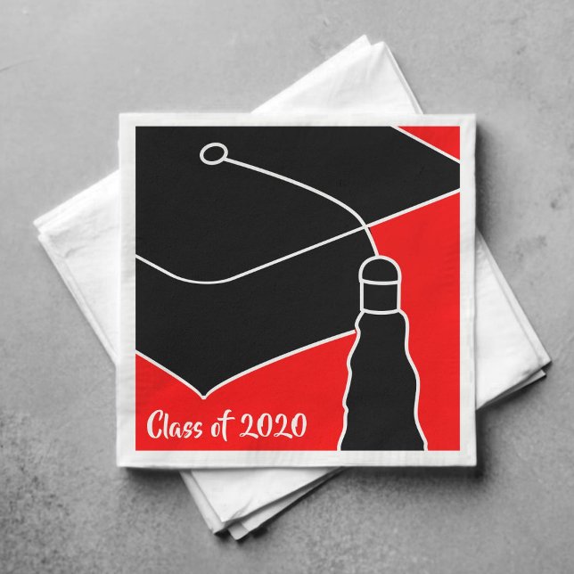 Grad Cap Class Year Red and Black Napkin (Creator Uploaded)