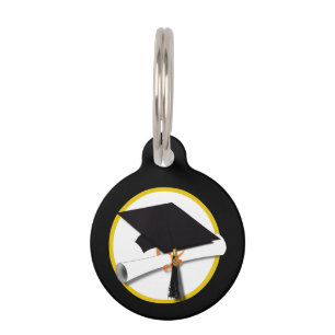 Grad Cap & Diploma - Black Background Pet Tag
