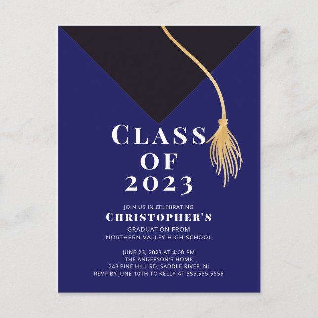 Grad Cap Graduation Party Invitation Postcard (Front)