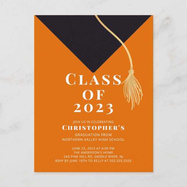 Grad Cap Graduation Party Invitation Postcard (Front)