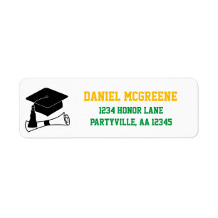 Grad Cap Green and Gold Graduation Address