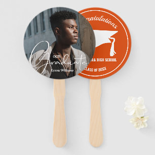 Grad Cap Modern Graduate Photo Orange Hand Fan