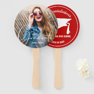 Grad Cap Modern Graduate Photo Scarlet Hand Fan