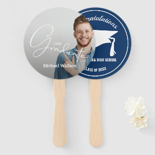 Grad Cap Modern Script Graduate Photo Hand Fan