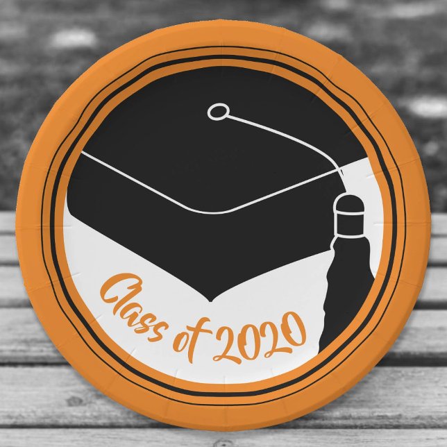 Grad Cap Orange and Black Class Year Paper Plate (Creator Uploaded)