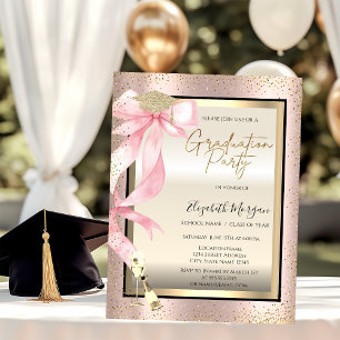 Grad Cap,Pink Bow Glass,Confetti Your Photo Invitation