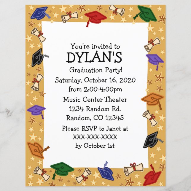Grad cap theme graduation party flyer invitations (Front)