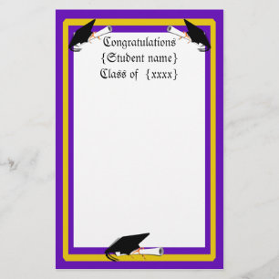 Grad Cap Tilt & Diploma w/ Colours Purple & Gold Stationery