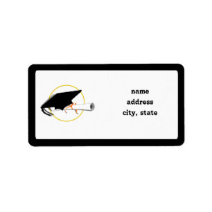 Grad Cap Tilt on Black Background Label