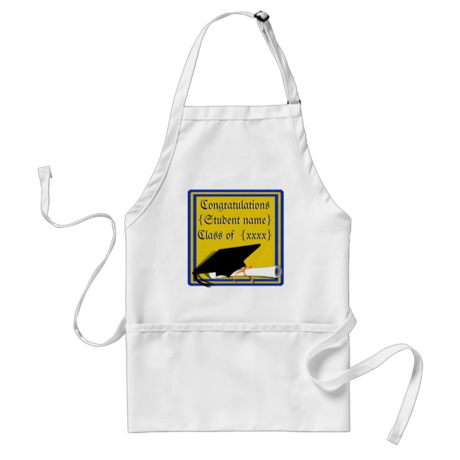 Grad Cap Tilt w/ School Colours Blue And Gold Standard Apron (Front)