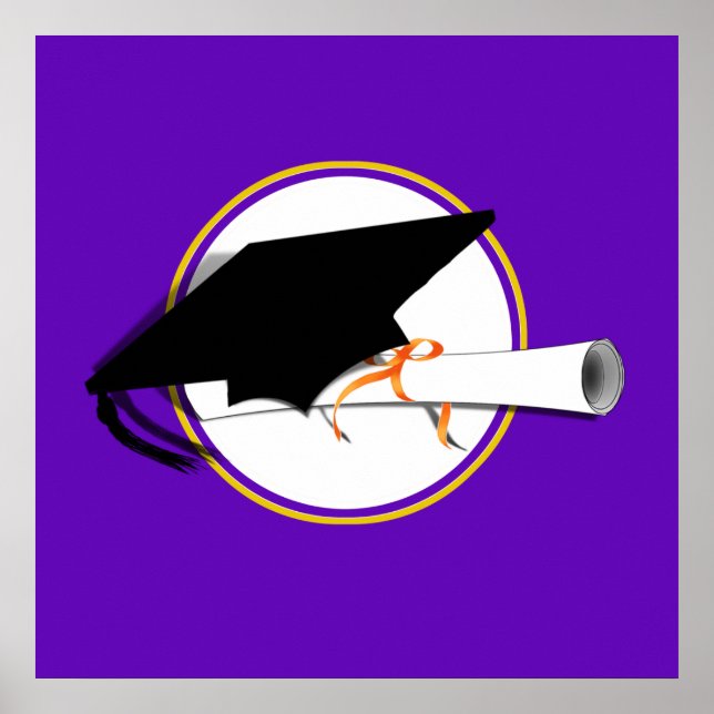 Grad Cap Tilt w/ School Colours Purple And Gold Poster (Front)