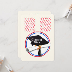 Grad Cap w/Diploma - Red & Blue School Colors Invitation