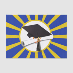 Grad Cap with Blue and Gold Tissue Paper