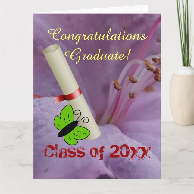 Grad Class Fancy Personalize Name Floral Butterfly Card (Front)