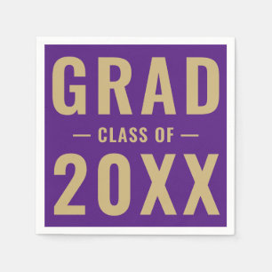 Grad class of 2023 purple gold modern typography napkin