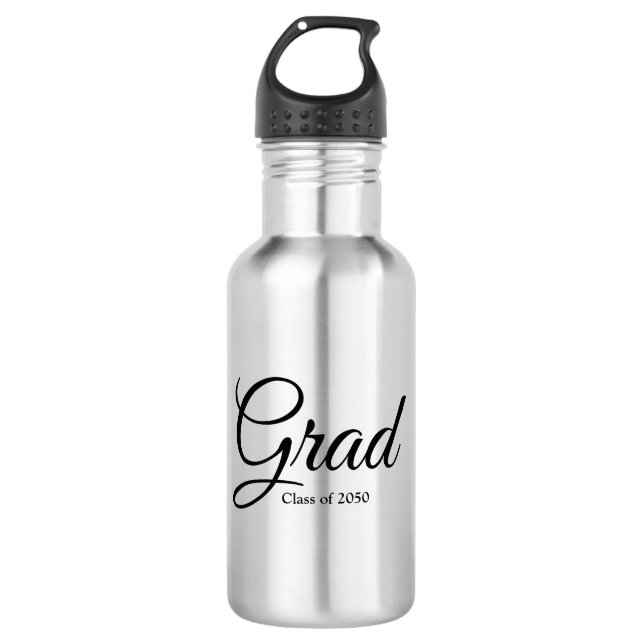 Grad class of 2024 black custom script text 532 ml water bottle (Front)