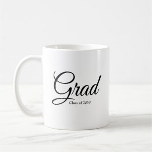 Grad class of 2024 black white custom script text coffee mug
