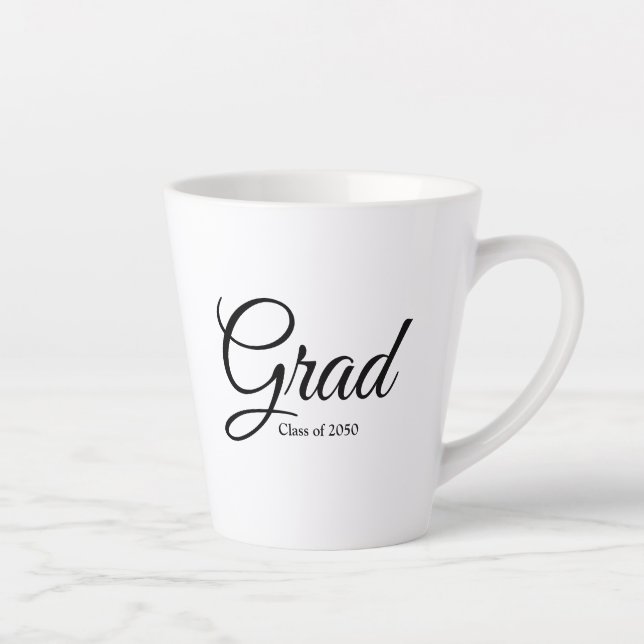 Grad class of 2024 black white custom script text latte mug (Right)