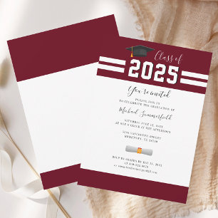 Grad Class of 2024 Burgundy White Graduation Party Invitation