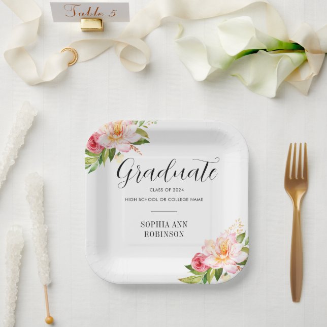 Grad Class of 2024 Floral Graduation Party  Paper Plate (Wedding)