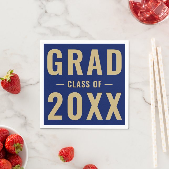 Grad class of 2024 gold blue modern typography napkin (Insitu)
