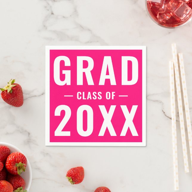 Grad class of 2024 hot pink modern typography napkin (Insitu)