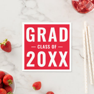Grad class of 2024 red modern typography party napkin