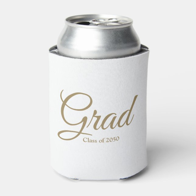 Grad class of 2024 white gold custom script text can cooler (Can Front)
