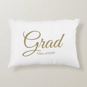 Grad class of 2024 white gold custom script text decorative cushion
