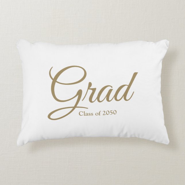 Grad class of 2024 white gold custom script text decorative cushion (Front)