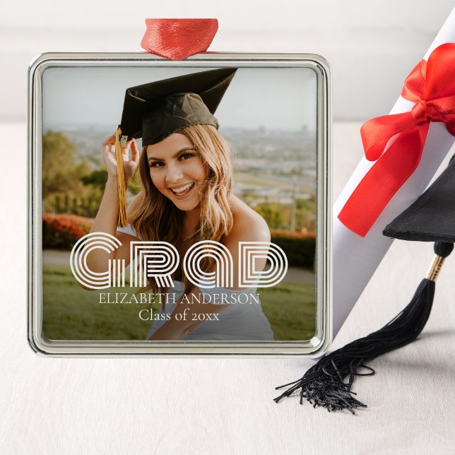 Grad Class of 2026 Script Custom Photo Metal Tree Decoration (Grad Class of 2025 Script Custom Photo Metal Ornament)