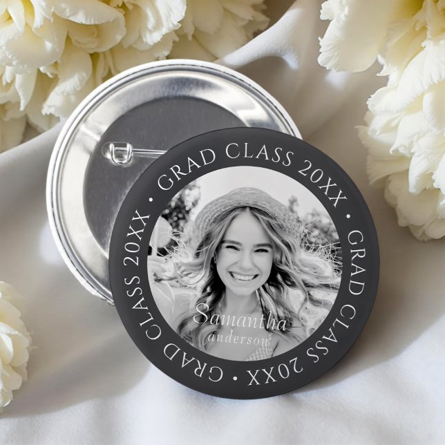 Grad Class of 20XX Simple Modern Custom Photo 6 Cm Round Badge (Creator Uploaded)